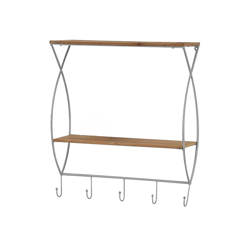 Metal Wall Shelf with Hooks
